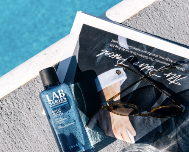 Lab series product placement by a pool for a social media post